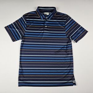 PGA Tour Pro Series Blue/Navy/Orange Striped Golf Polo Shirt Men Large Athletic‎